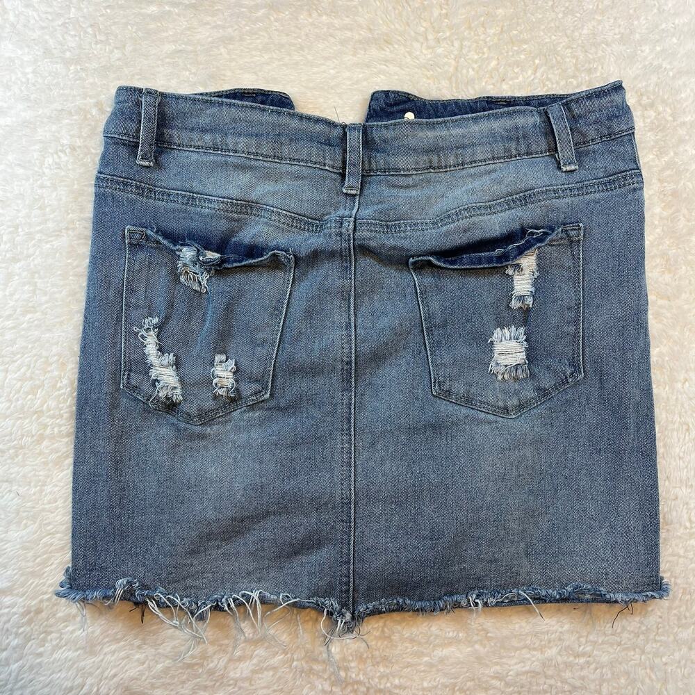 Gobles Mid Waist Zipper Closure Frayed Raw Hem Ripped Mini Denim Skirt Medium‎ - Picture 4 of 12